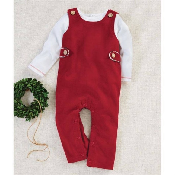 NWT Mud Pie 2pc SET Red Overall/Longall+LS White Shirt - Picture 1 of 1